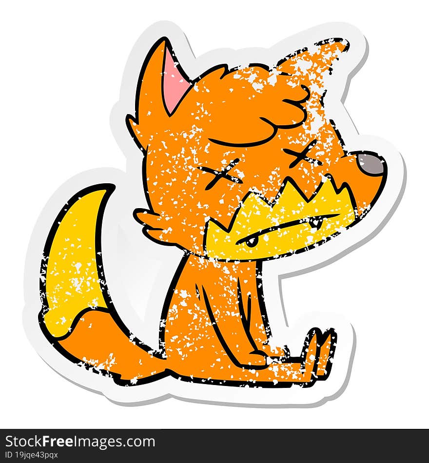 distressed sticker of a cartoon dead fox