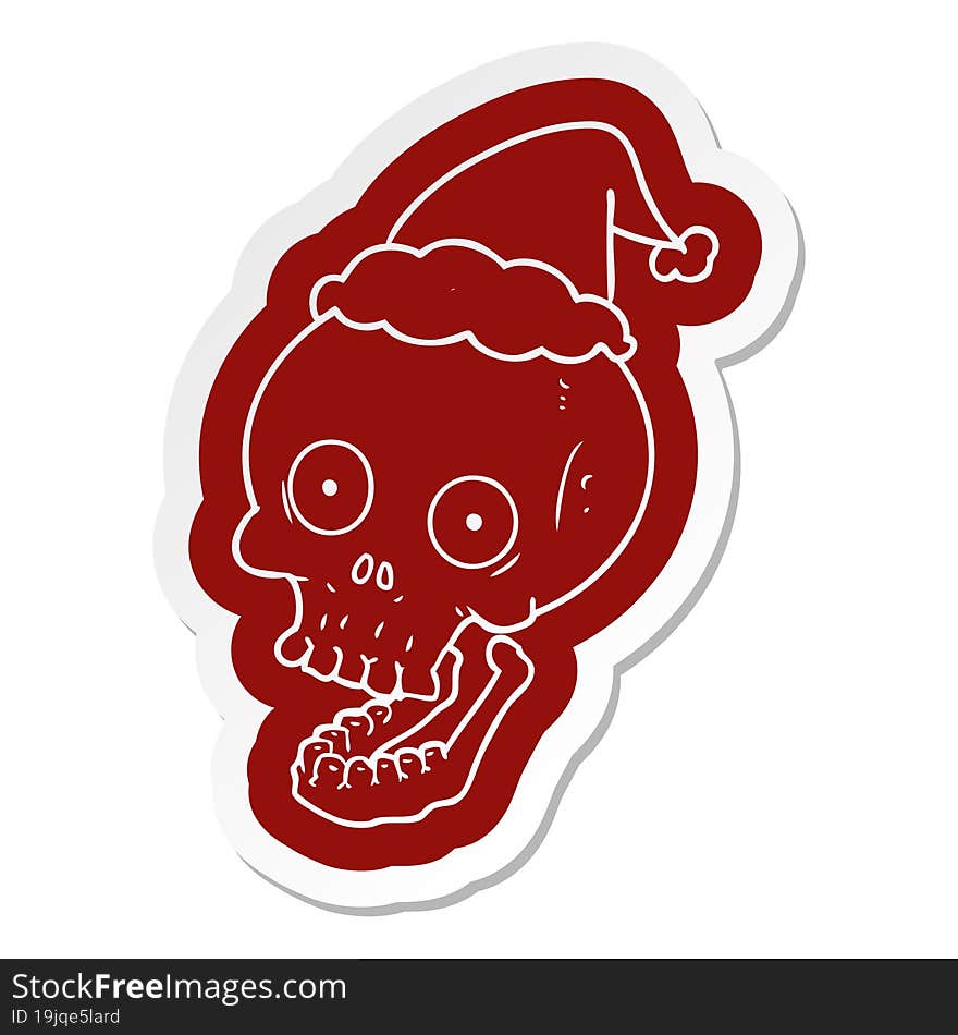 cartoon  sticker of a skull wearing santa hat