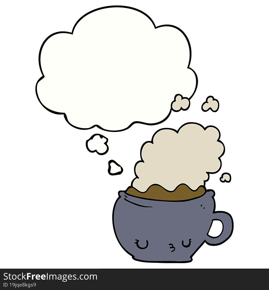 cute cartoon coffee cup with thought bubble. cute cartoon coffee cup with thought bubble