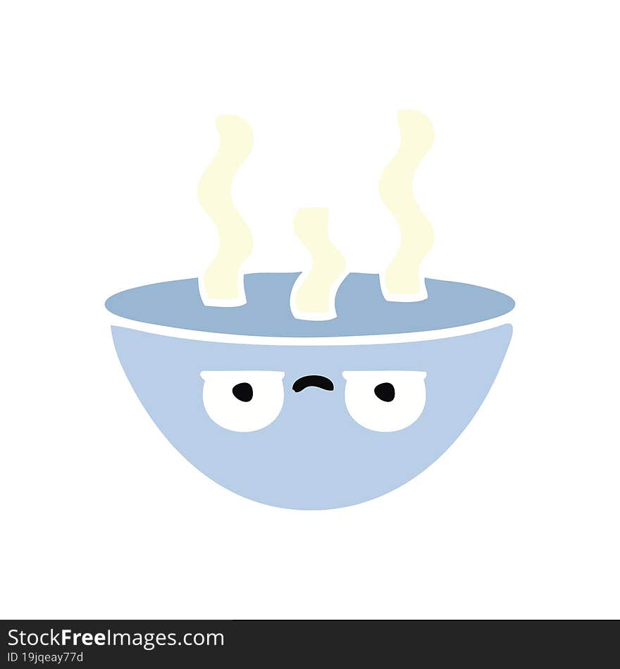 flat color retro cartoon of a bowl of hot soup