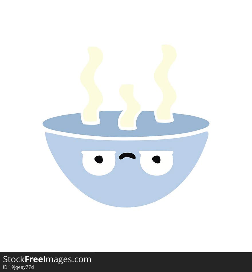 flat color retro cartoon bowl of hot soup