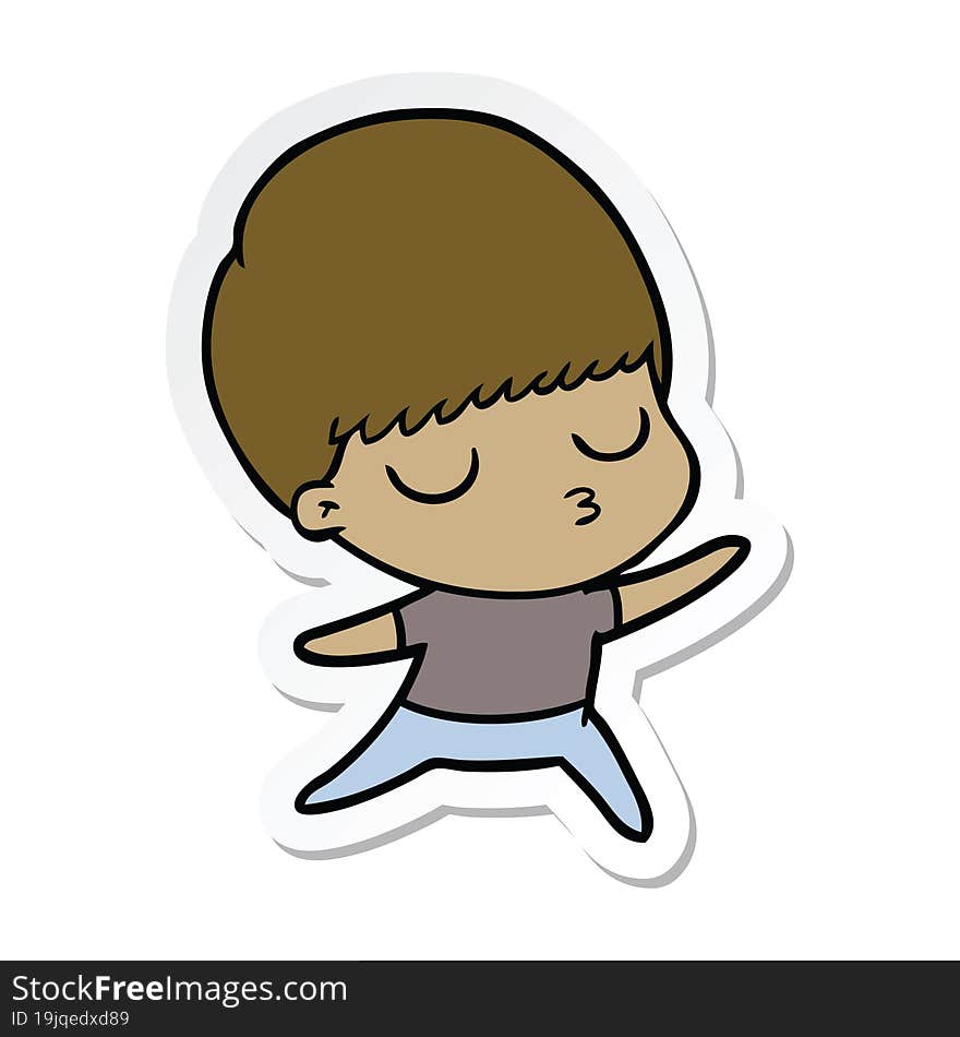 sticker of a cartoon calm boy