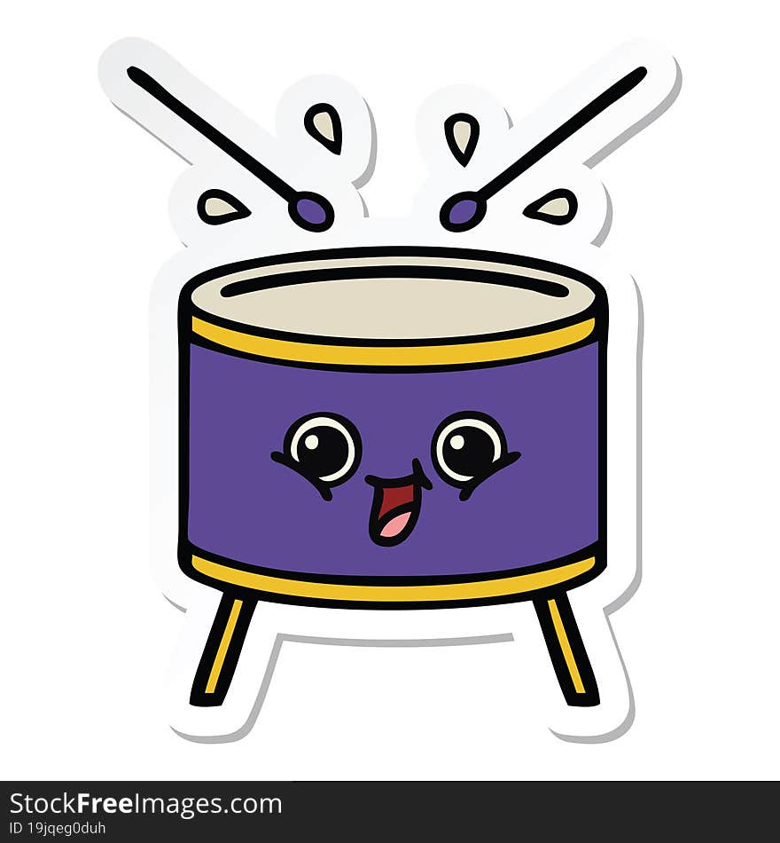 Sticker Of A Cute Cartoon Drum