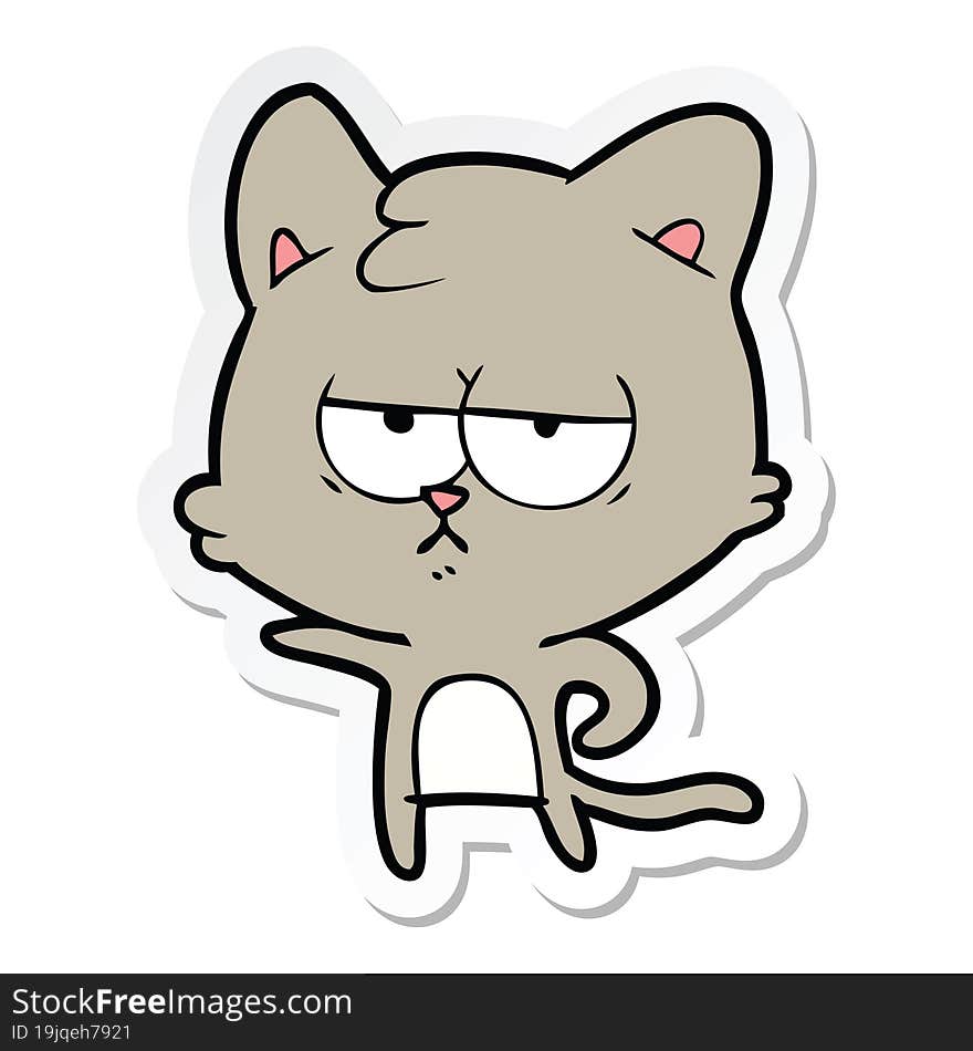 Sticker Of A Bored Cartoon Cat