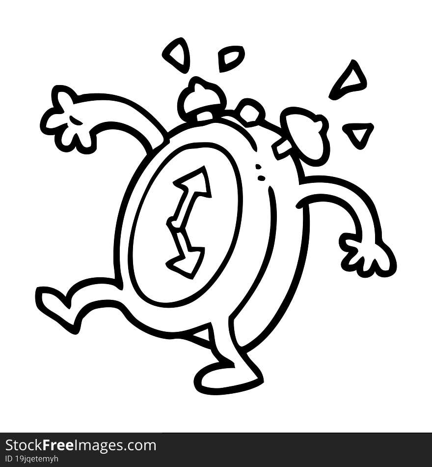 line drawing cartoon ringing alarm clock