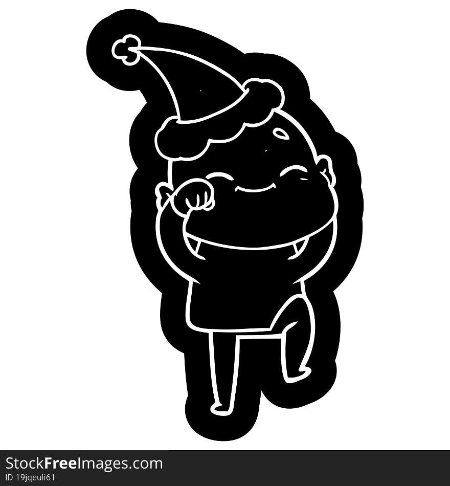 happy cartoon icon of a bald man wearing santa hat