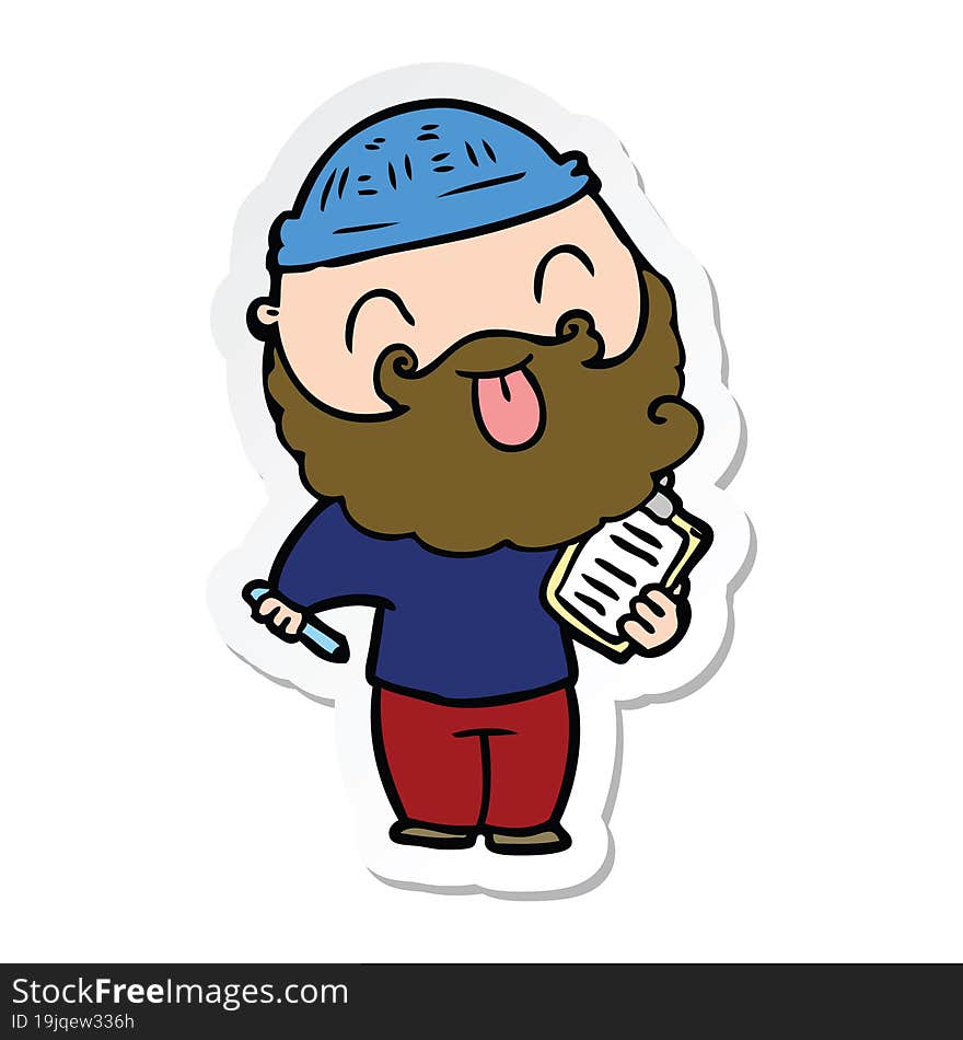 sticker of a man with beard sticking out tongue