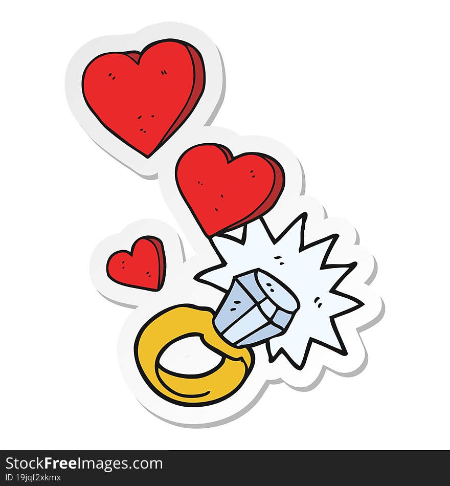 sticker of a cartoon diamond engagement ring