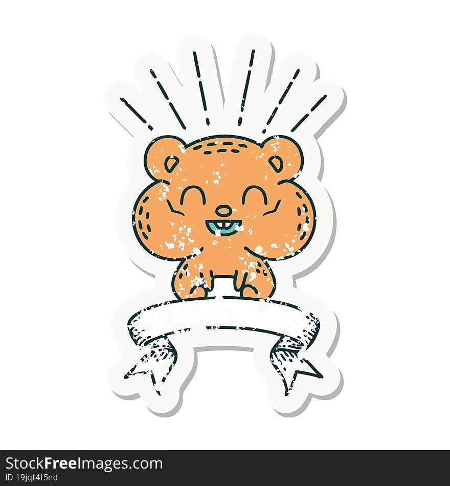 grunge sticker of tattoo style happy hamster