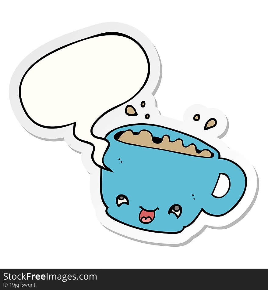 Cartoon Cup Of Coffee And Speech Bubble Sticker