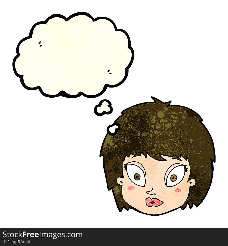 Cartoon Surprised Female Face With Thought Bubble