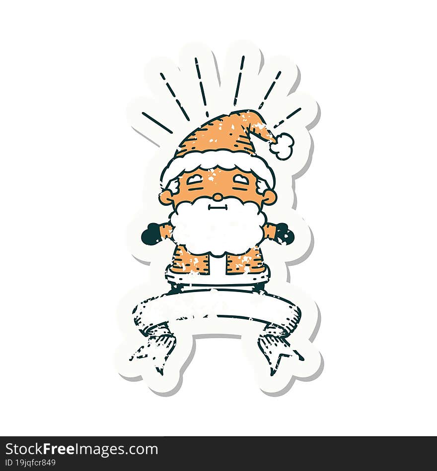 grunge sticker of tattoo style santa claus christmas character