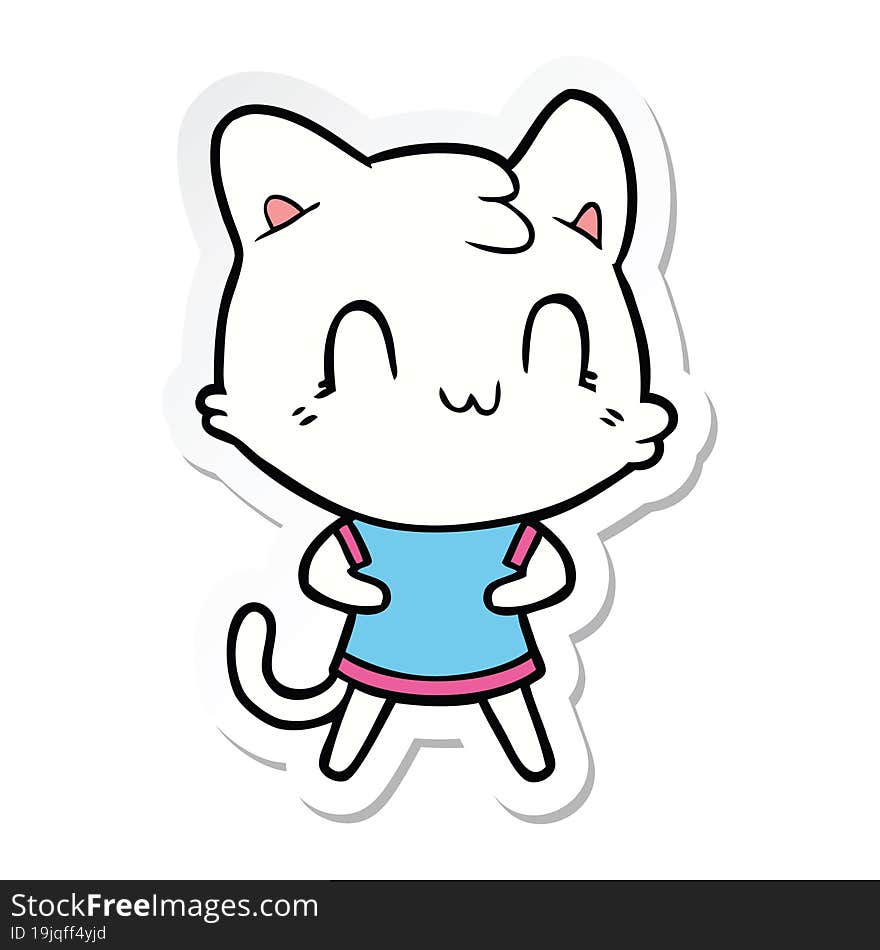 sticker of a cartoon happy cat