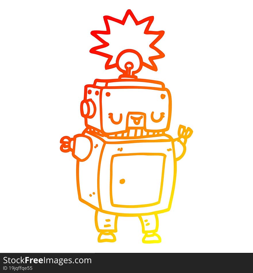 warm gradient line drawing of a cartoon robot