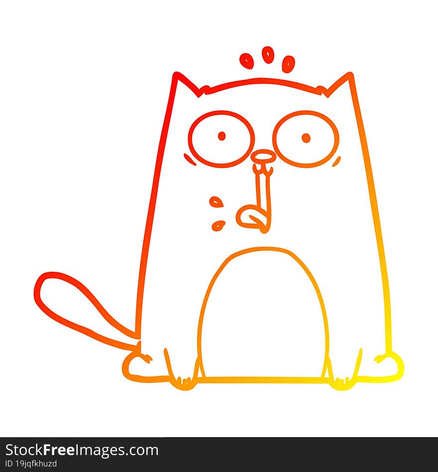 warm gradient line drawing of a funny cartoon cat