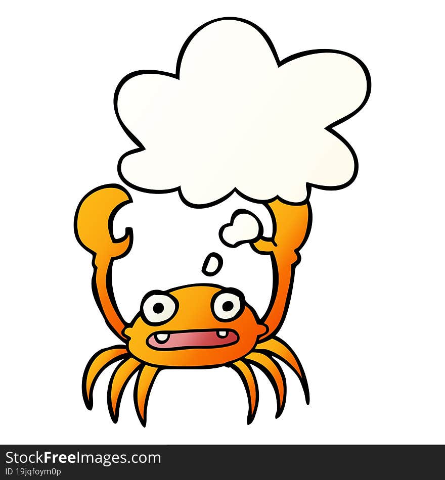 cartoon crab and thought bubble in smooth gradient style