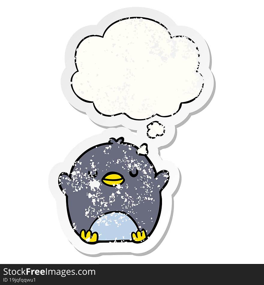 Cartoon Penguin And Thought Bubble As A Distressed Worn Sticker