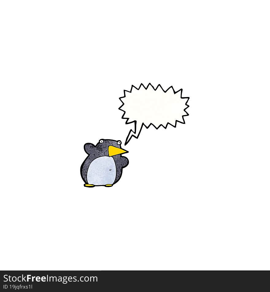 funny cartoon penguin with speech bubble