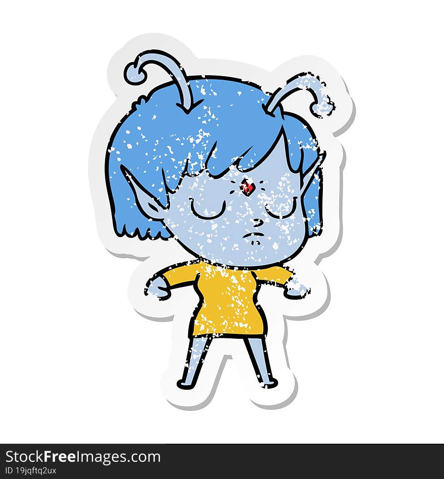 distressed sticker of a cartoon alien girl