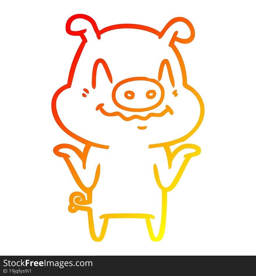 warm gradient line drawing nervous cartoon pig