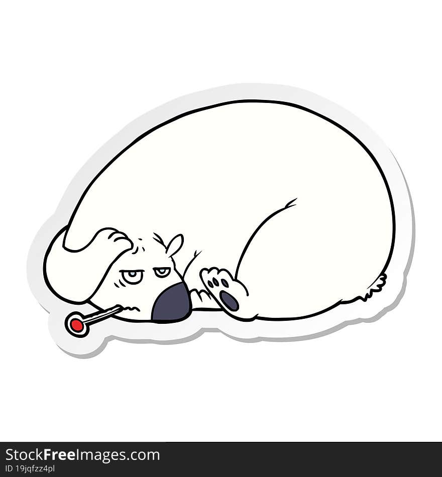 distressed sticker of a ill polar bear cartoon