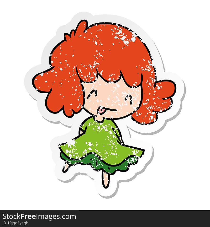 distressed sticker cartoon of a cute kawaii girl