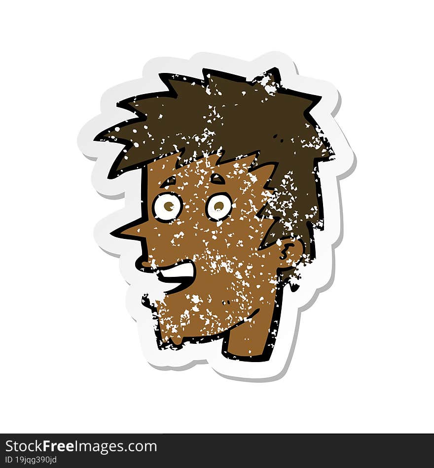 retro distressed sticker of a cartoon happy boy face