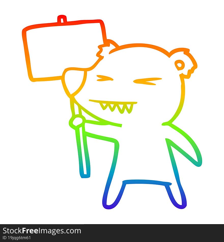 rainbow gradient line drawing of a angry bear cartoon protesting