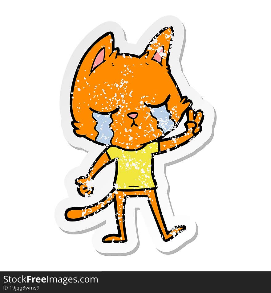 distressed sticker of a crying cartoon cat