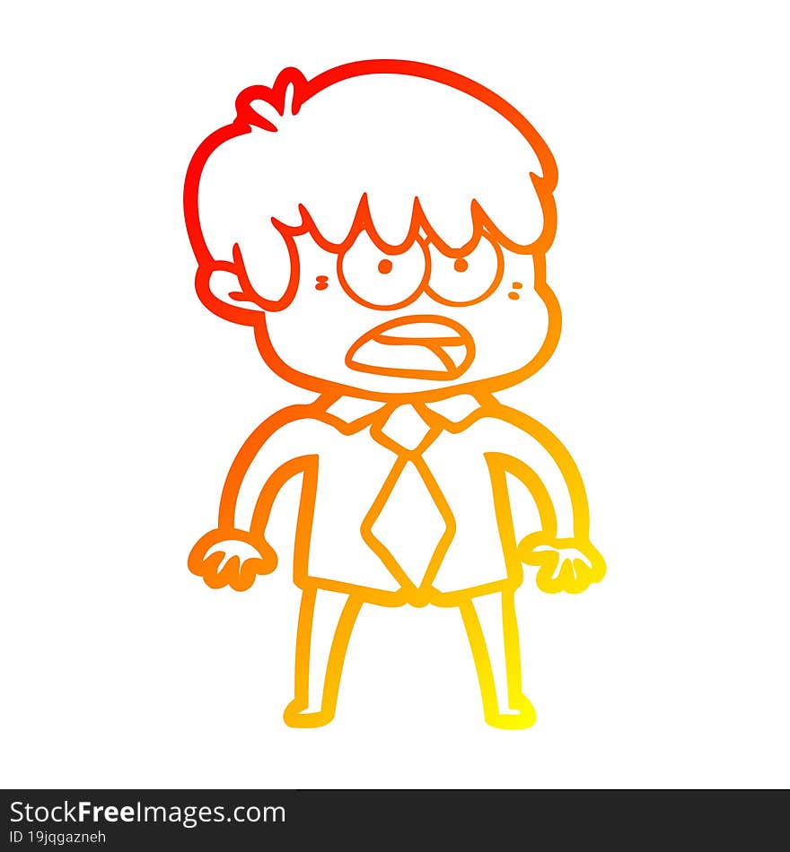 Warm Gradient Line Drawing Worried Cartoon Boy