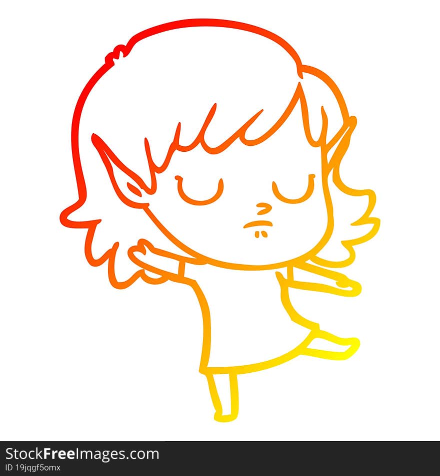 warm gradient line drawing of a cartoon elf girl