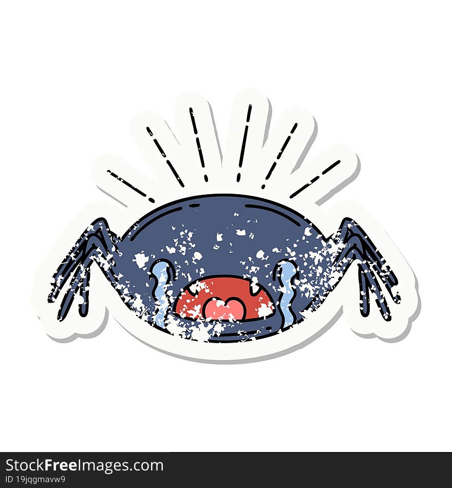 grunge sticker of tattoo style crying spider