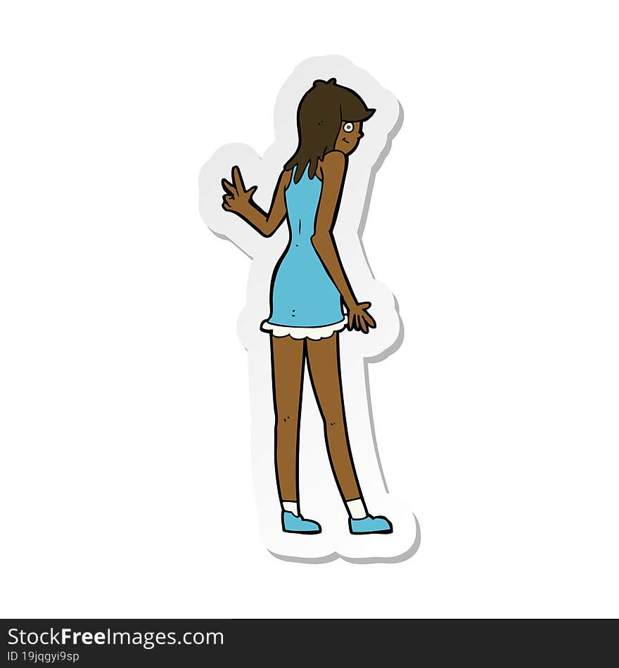 sticker of a cartoon woman waving