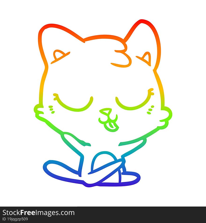 rainbow gradient line drawing of a cartoon cat