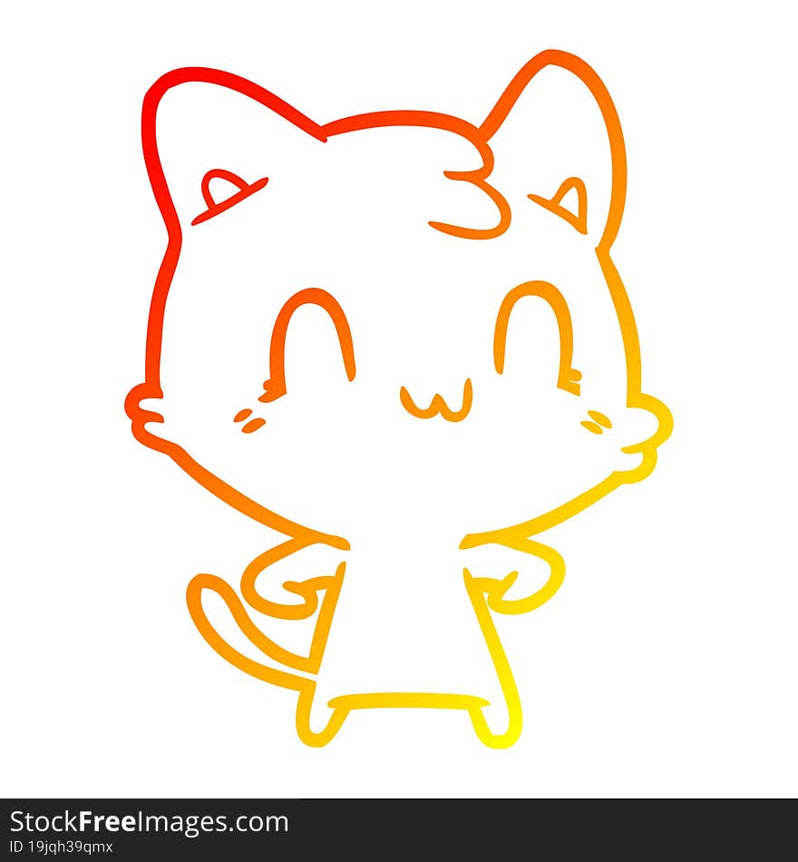 warm gradient line drawing of a cartoon happy cat