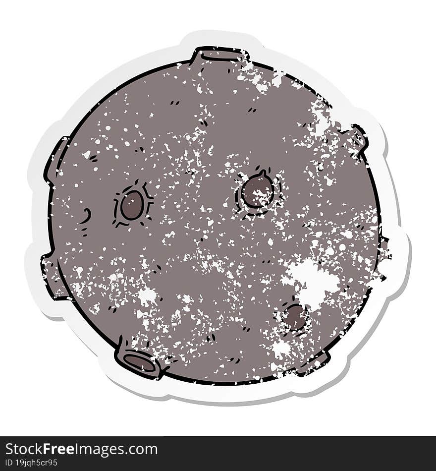 distressed sticker of a cartoon moon