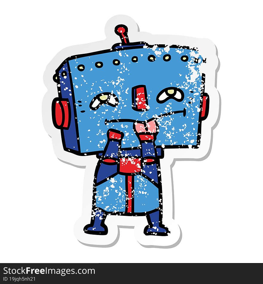 Distressed Sticker Of A Cartoon Robot