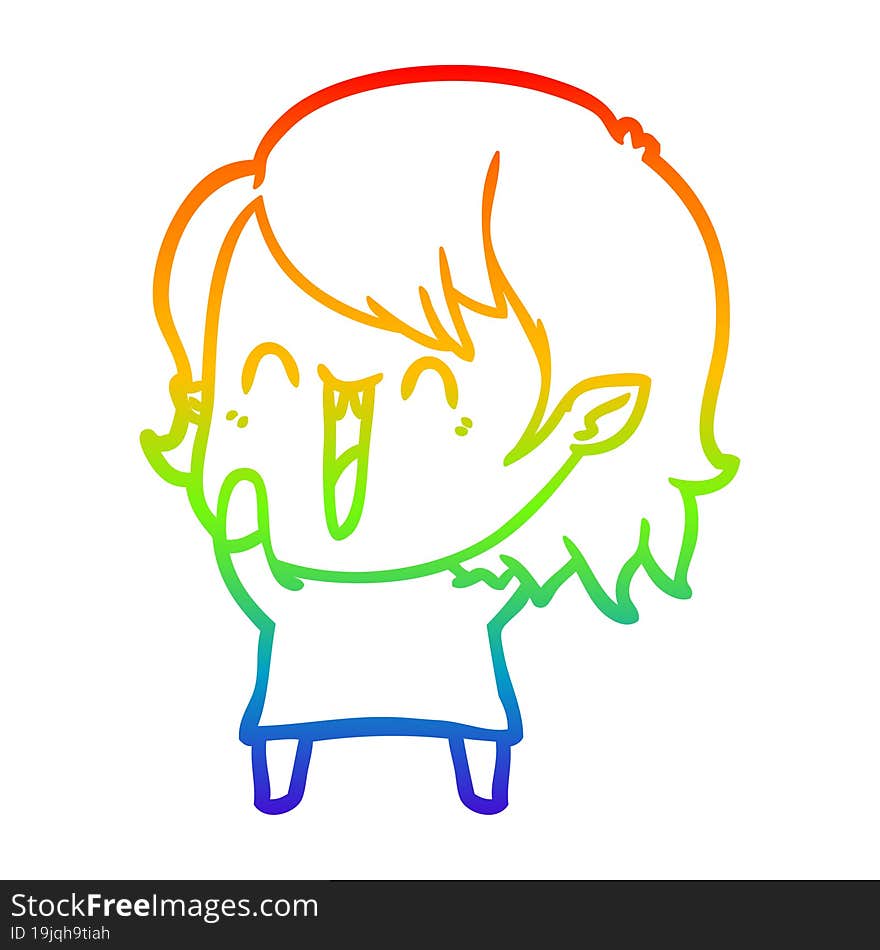 Rainbow Gradient Line Drawing Cute Cartoon Happy Vampire Girl