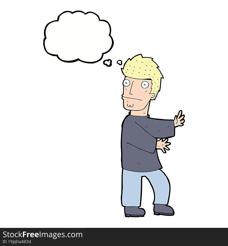 cartoon nervous man with thought bubble