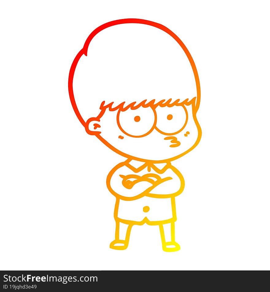 Warm Gradient Line Drawing Annoyed Cartoon Boy