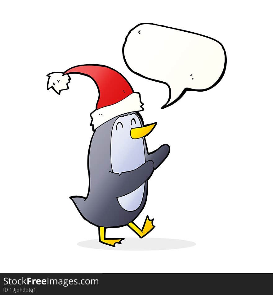 Cartoon Christmas Penguin With Speech Bubble