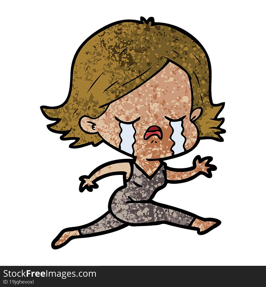 cartoon girl crying whilst running. cartoon girl crying whilst running