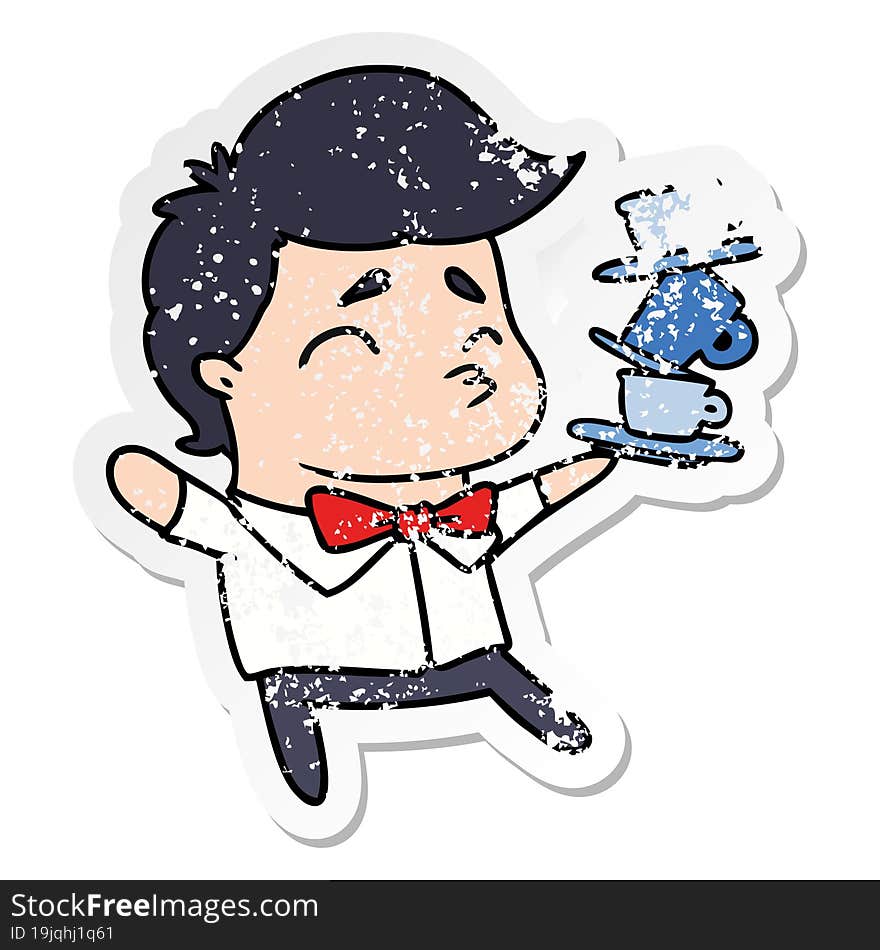 distressed sticker cartoon of a kawaii cute waiter