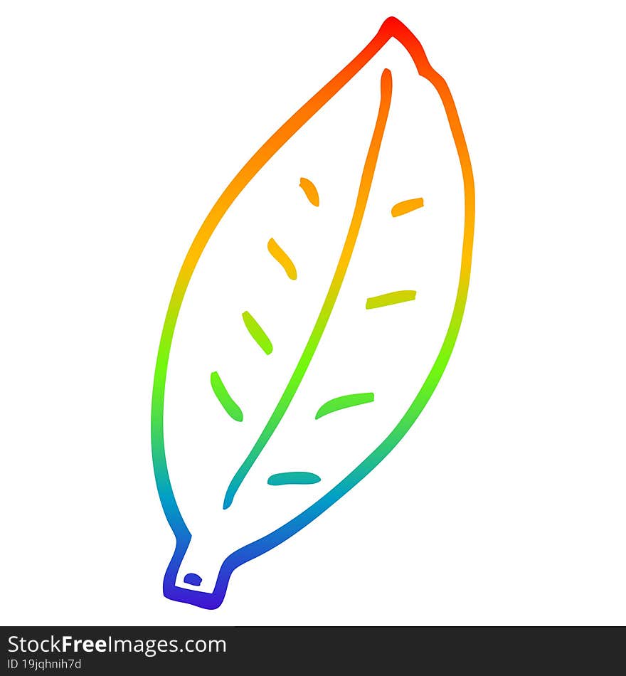 rainbow gradient line drawing of a cartoon leaf