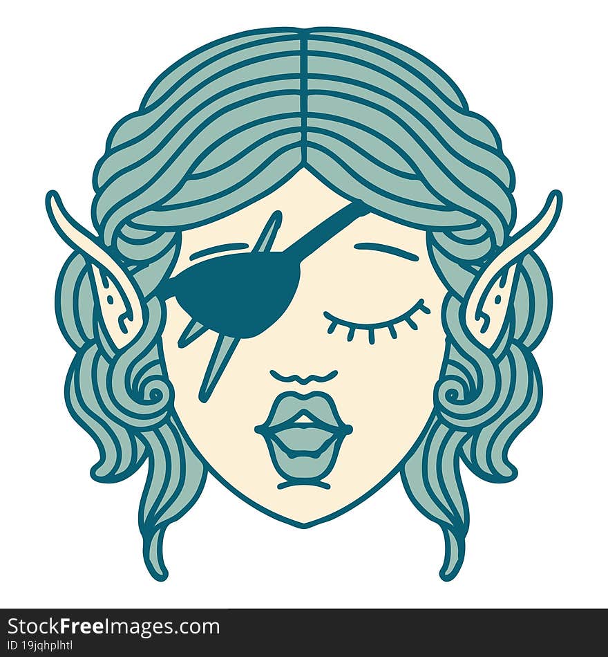 Retro Tattoo Style elf rogue character face. Retro Tattoo Style elf rogue character face