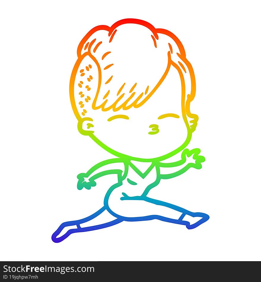 rainbow gradient line drawing cartoon girl leaping