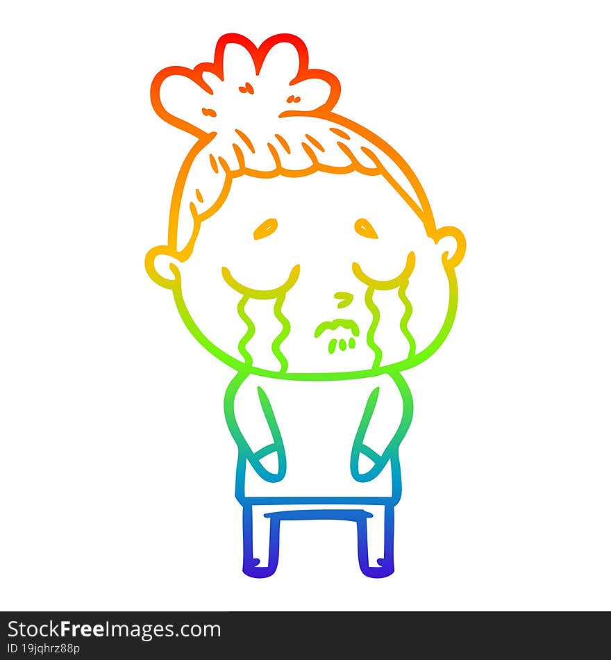 rainbow gradient line drawing of a cartoon crying woman