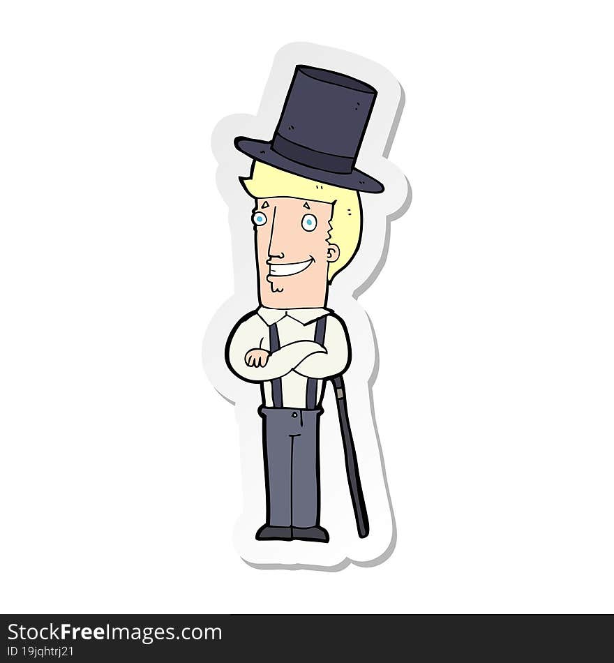 sticker of a cartoon man wearing top hat