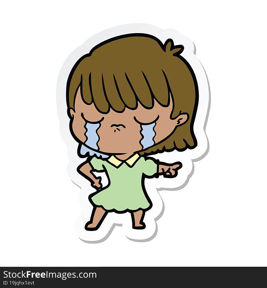 Sticker Of A Cartoon Woman Crying