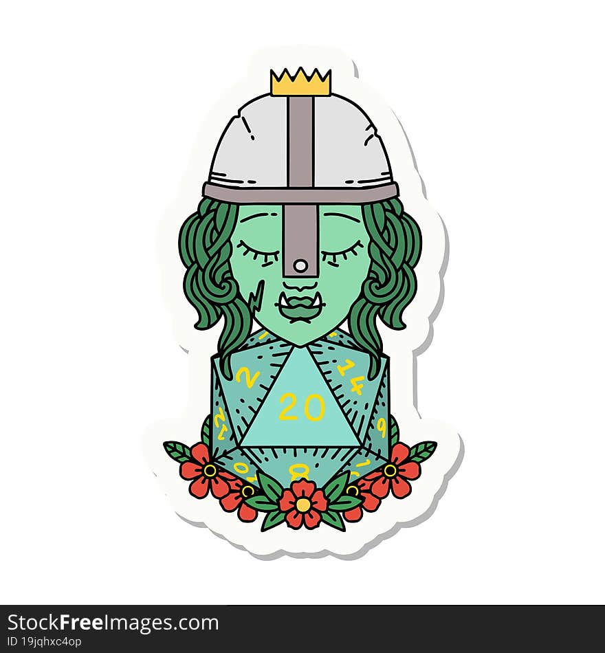 orc fighter character with natural twenty dice roll sticker